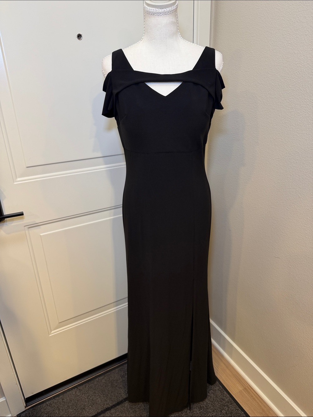 Night Way Collections Black Cold-Shoulder Maxi Dress with a slit